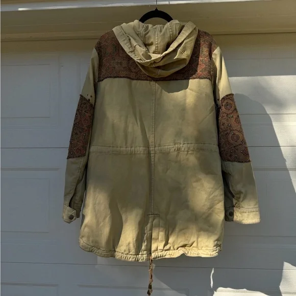 Free People Olive Patched Tapestry Drawstring Utility Jacket Size Large - Picture 9 of 16